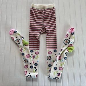 Hanna~ Girl’s Cotton Blend Made in Denmark Floral Stripe Footed Tights 150/160